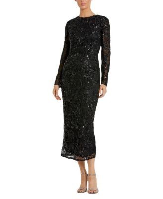 Mac Duggal High Neck Long Sleeve Embellished Dress