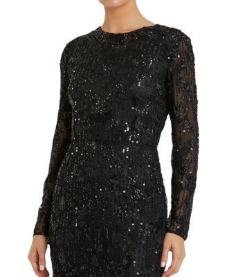 Mac Duggal High Neck Long Sleeve Embellished Dress