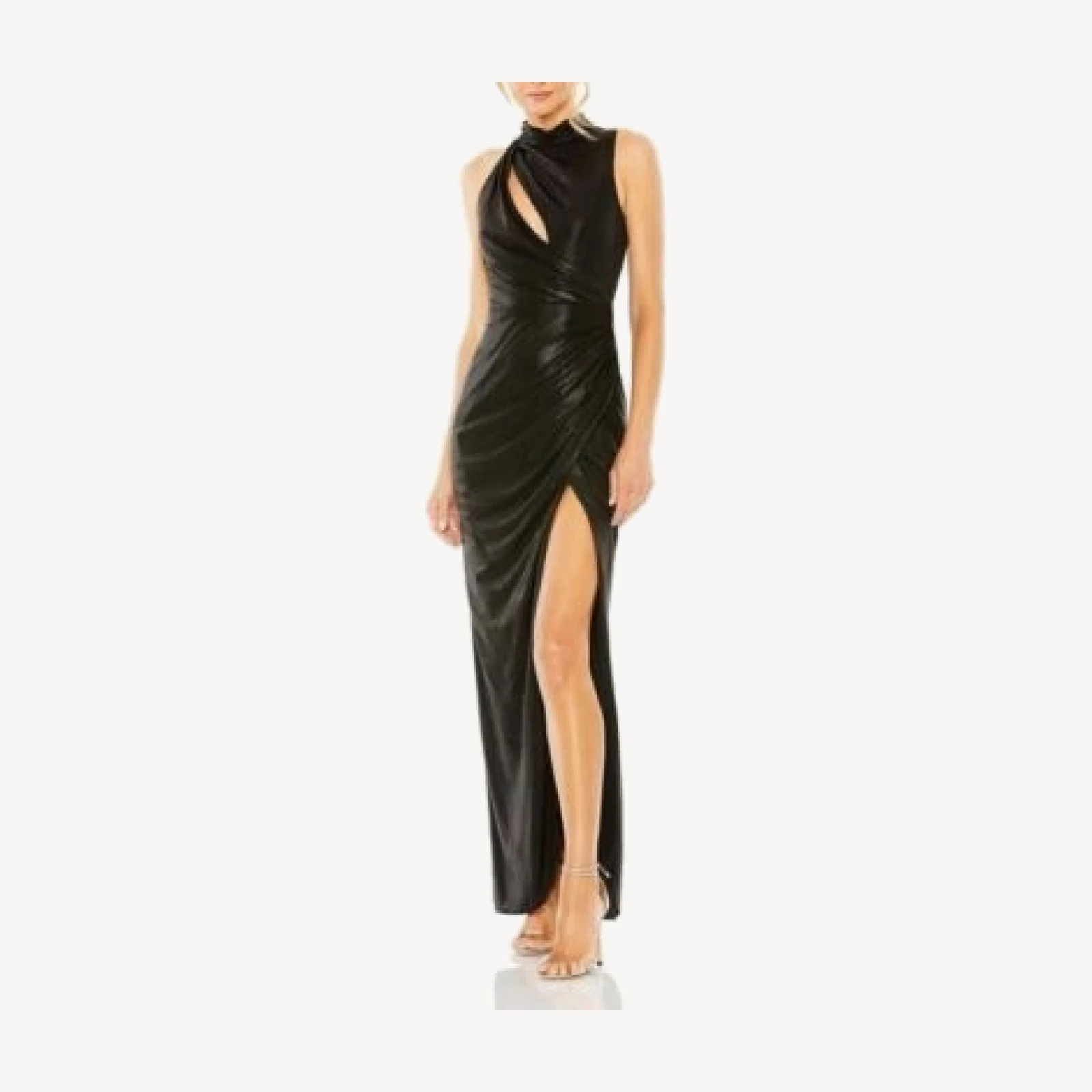 Mac Duggal High Neck Keyhole Cutout Sleeveless Metallic Jersey Gown