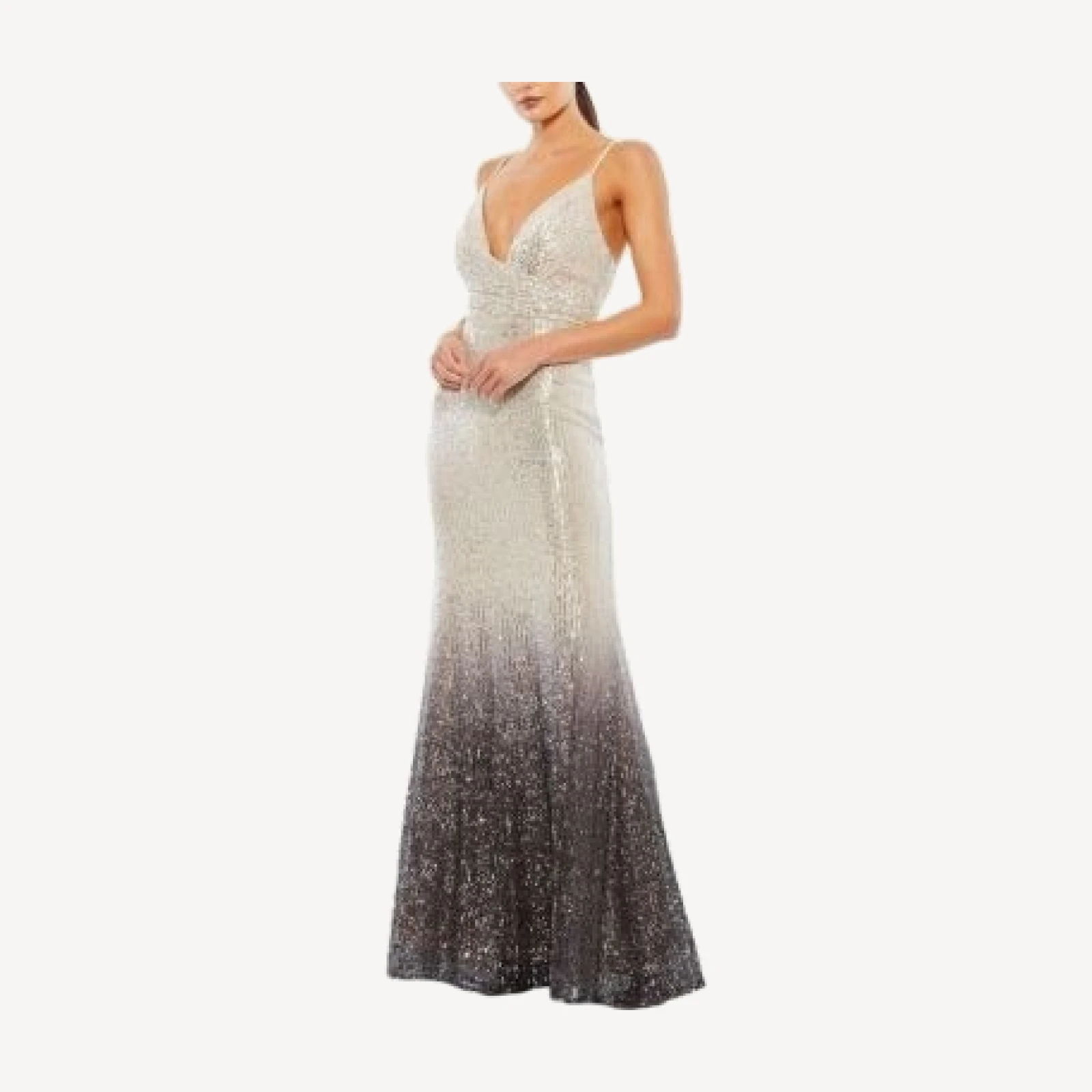 Mac Duggal Plunge Neck Ombre Sequin Gown