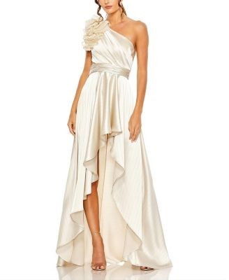 Mac Duggal Ruffled One Shoulder Cut Out Hi-Low Gown