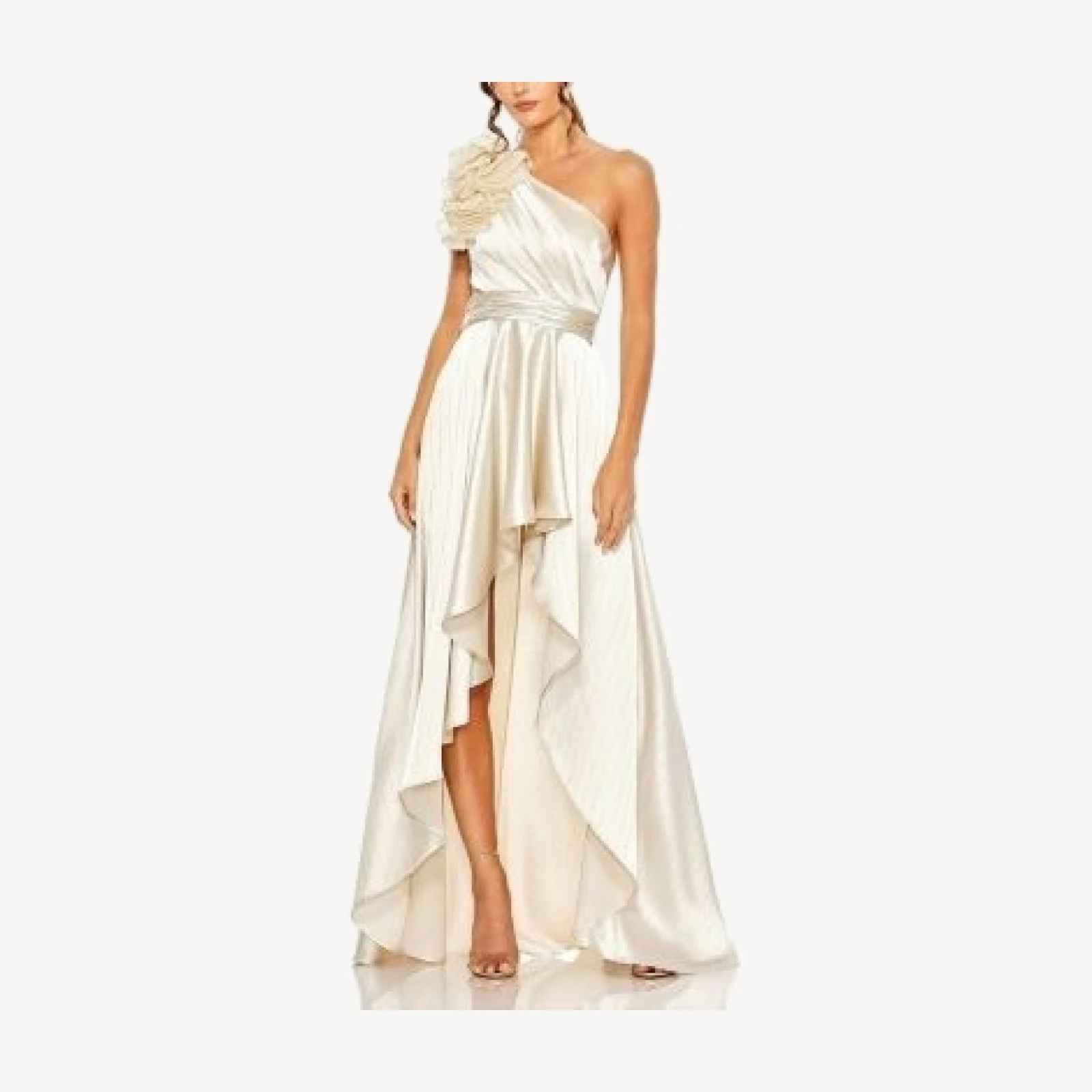 Mac Duggal Ruffled One Shoulder Cut Out Hi-Low Gown