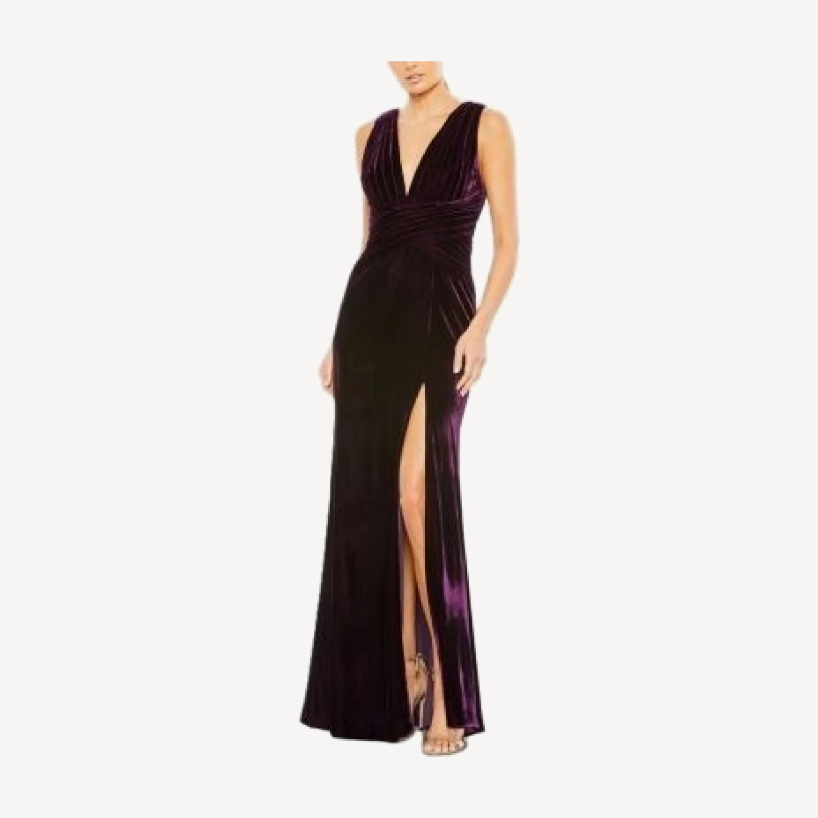 Mac Duggal Velvet Pleated Sleeveless Jersey Gown