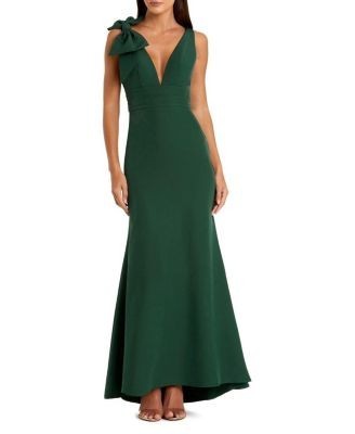 Mac Duggal Sleeveless V Neck Bow Detail Mermaid Gown