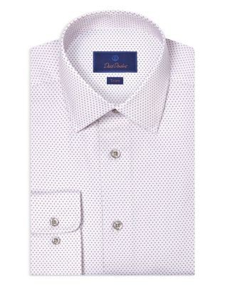 David Donahue Trim Fit Micro Geometric Print Dress Shirt