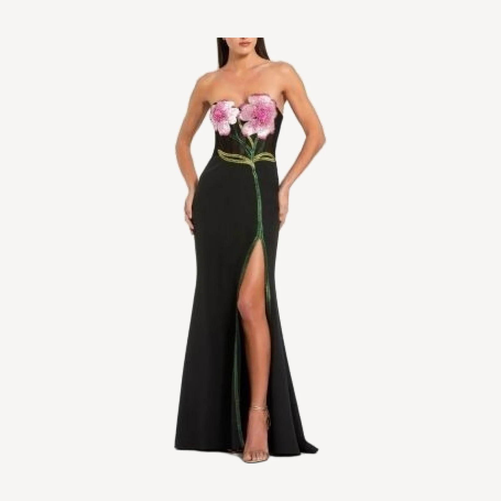 Mac Duggal Strapless Sheer Bustier Crystal Flower Gown
