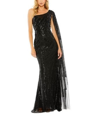 Mac Duggal One Shoulder Cape Sleeve Embellished Gown