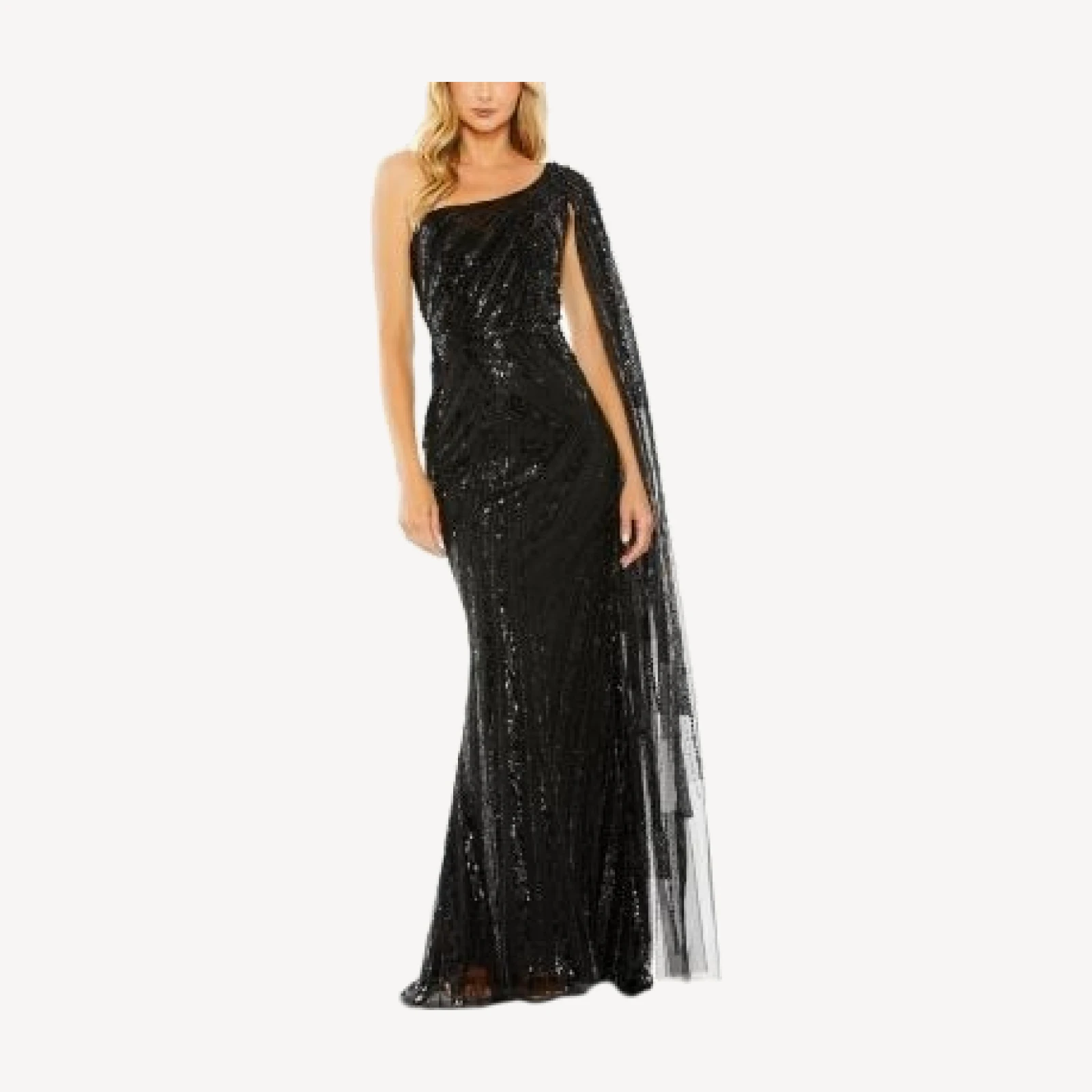 Mac Duggal One Shoulder Cape Sleeve Embellished Gown