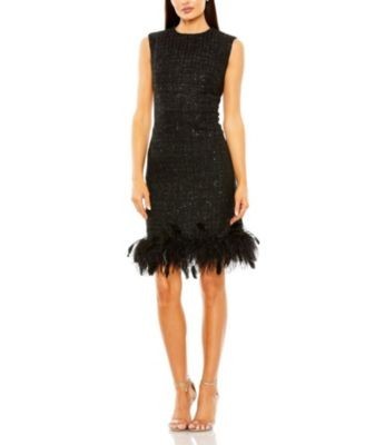 Mac Duggal Embellished Feather Trim Shift Dress