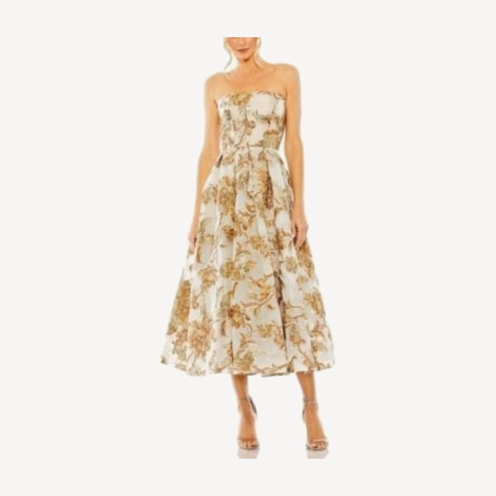 Mac Duggal Strapless Brocade Pockets Detail Midi Dress