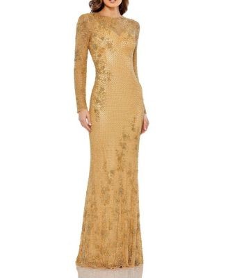 Mac Duggal Long Sleeve Embellished Evening Gown