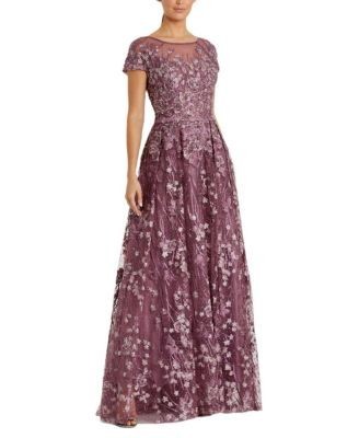 Mac Duggal Embroidered Tulle Cap Sleeve Gown