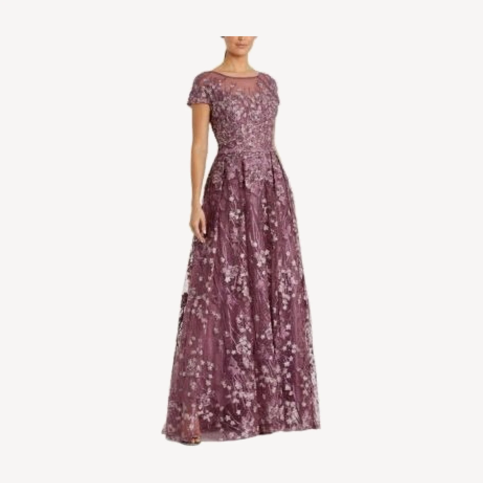 Mac Duggal Embroidered Tulle Cap Sleeve Gown