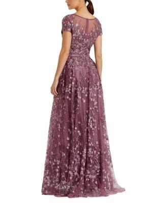 Mac Duggal Embroidered Tulle Cap Sleeve Gown