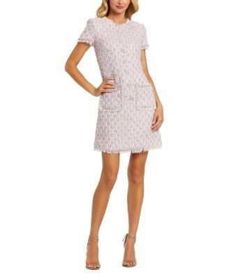 Mac Duggal Cap Sleeve Floral Button Detail Shift Dress