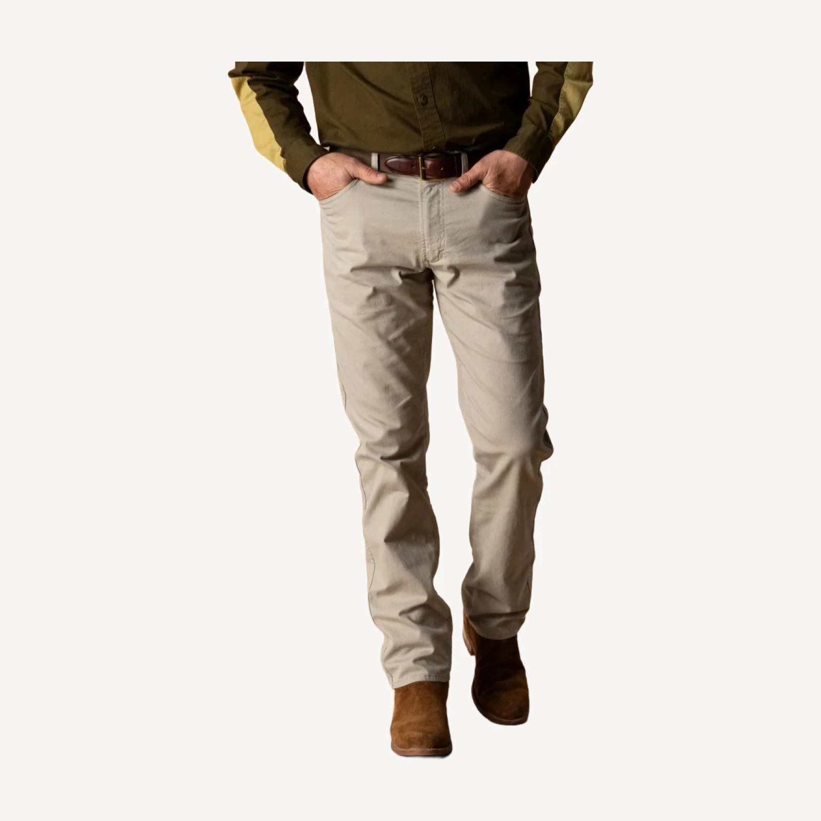 Classic Fit Pinpoint Canvas Five-Pocket - Khaki