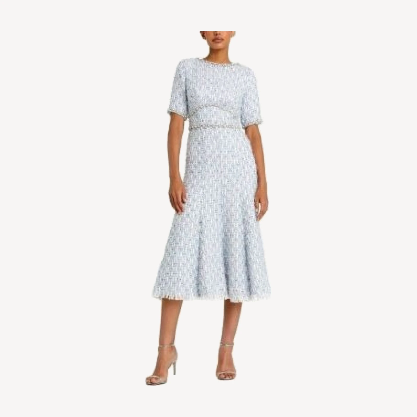 Mac Duggal Women's Short Sleeve Beaded Trim Boucle Midi Dress