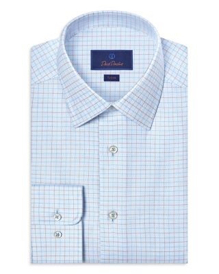 David Donahue Trim Fit Twill Check Dress Shirt