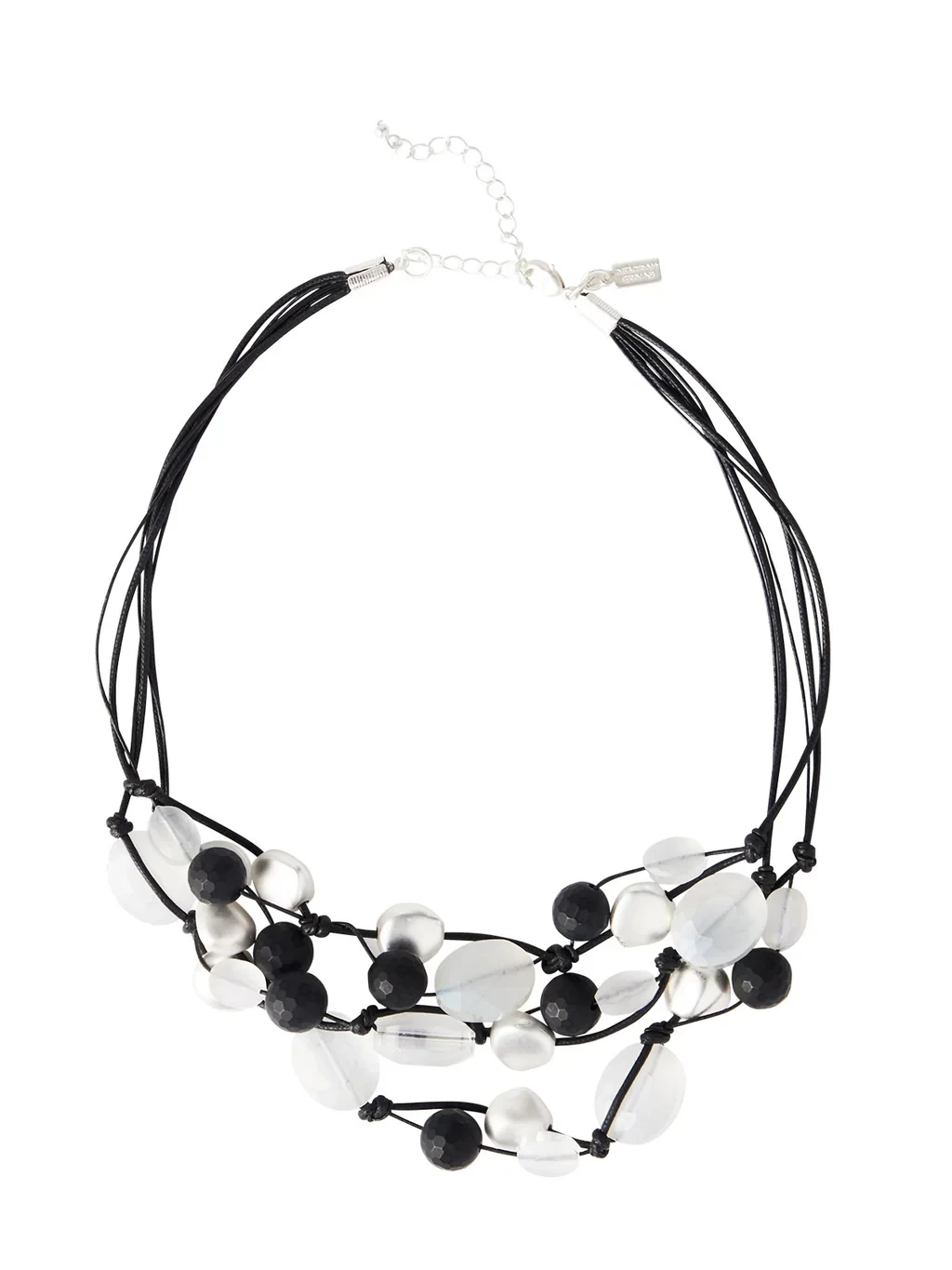 Multi-Cord Matte Black & White Crystal Necklace