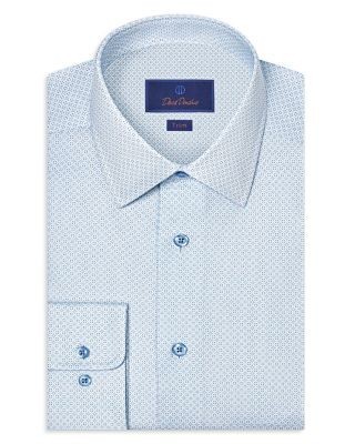 David Donahue Trim Fit Geometric Print Dress Shirt