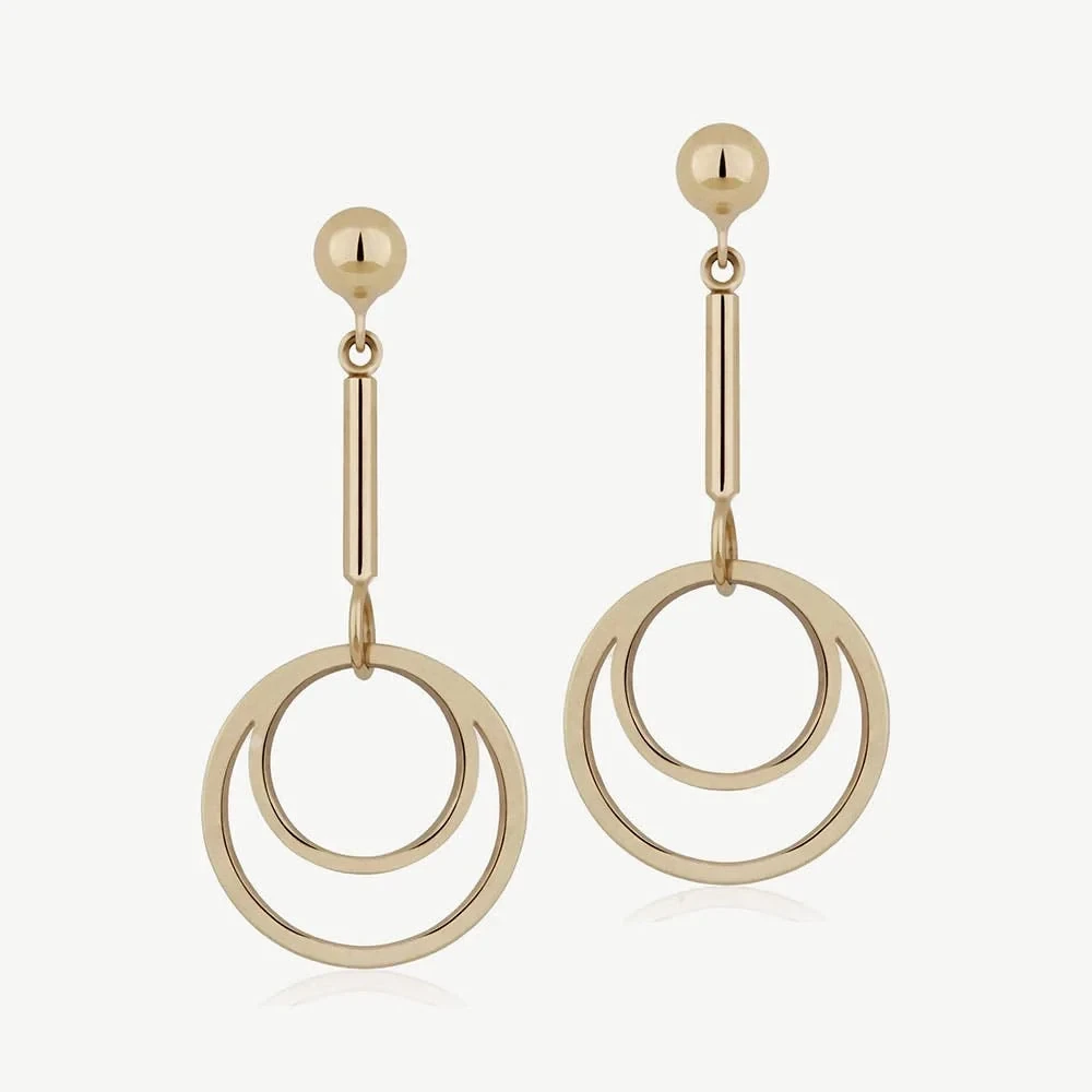 Circle Drop Earrings - 22 Carat Gold Gilded