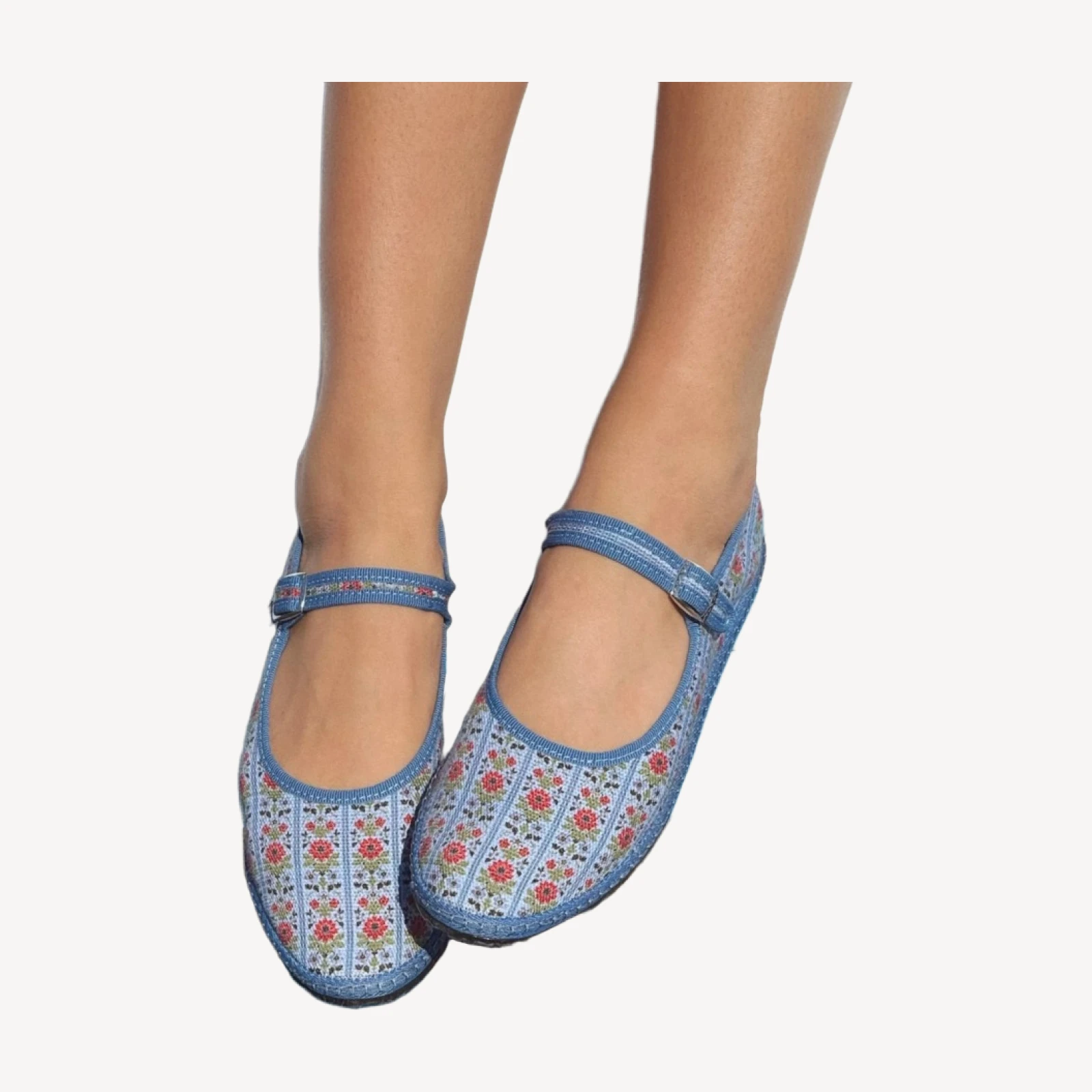 The Hill House x Vibi Venezia Mary Jane Flats - Blue Floral Block Stripe