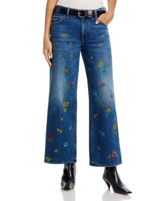Mother Lil Rerun Zip Sneak High Rise Wide Leg Jeans in Field of Flowers