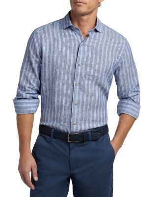 David Donahue Linen Stripe Shirt