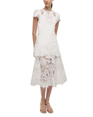 Simkhai Laura Guipure Lace Cap Sleeve Midi Dress