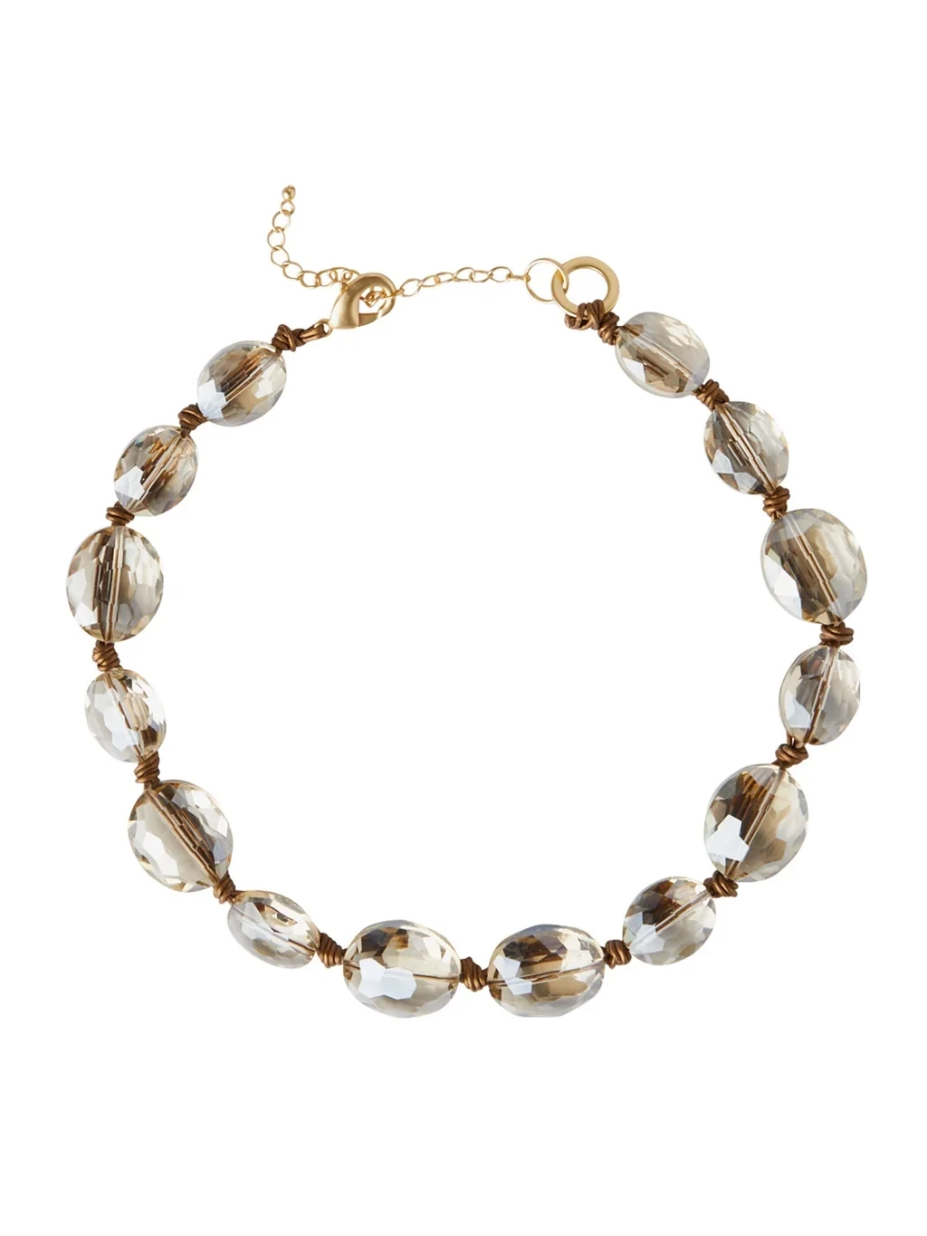 Champagne Crystal Woven Leather Necklace
