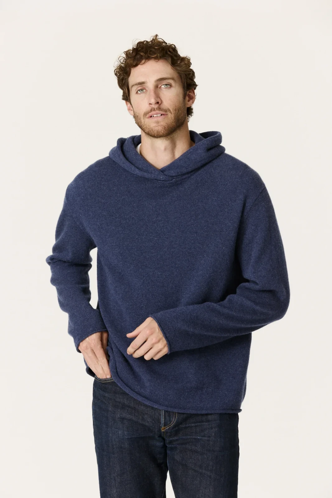 AURELIO CASHMERE HOODIE - INDIGO HEATHER
