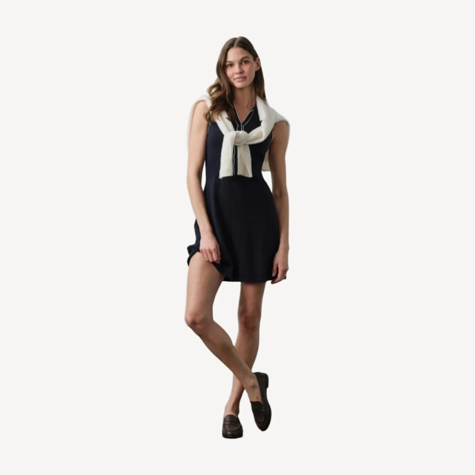 LINDA COTTON CASHMERE TENNIS DRESS - CLUB NAVY/ECRU