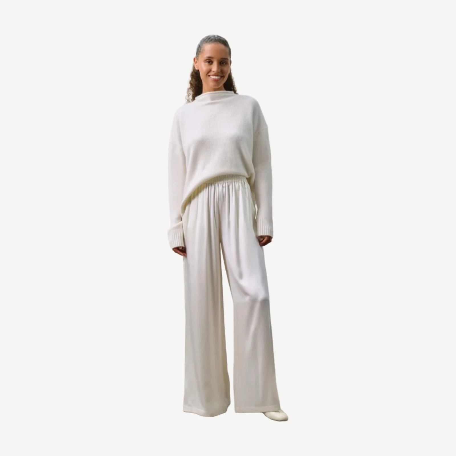 EVAN SILK WIDE LEG PANT | 33" INSEAM - ECRU