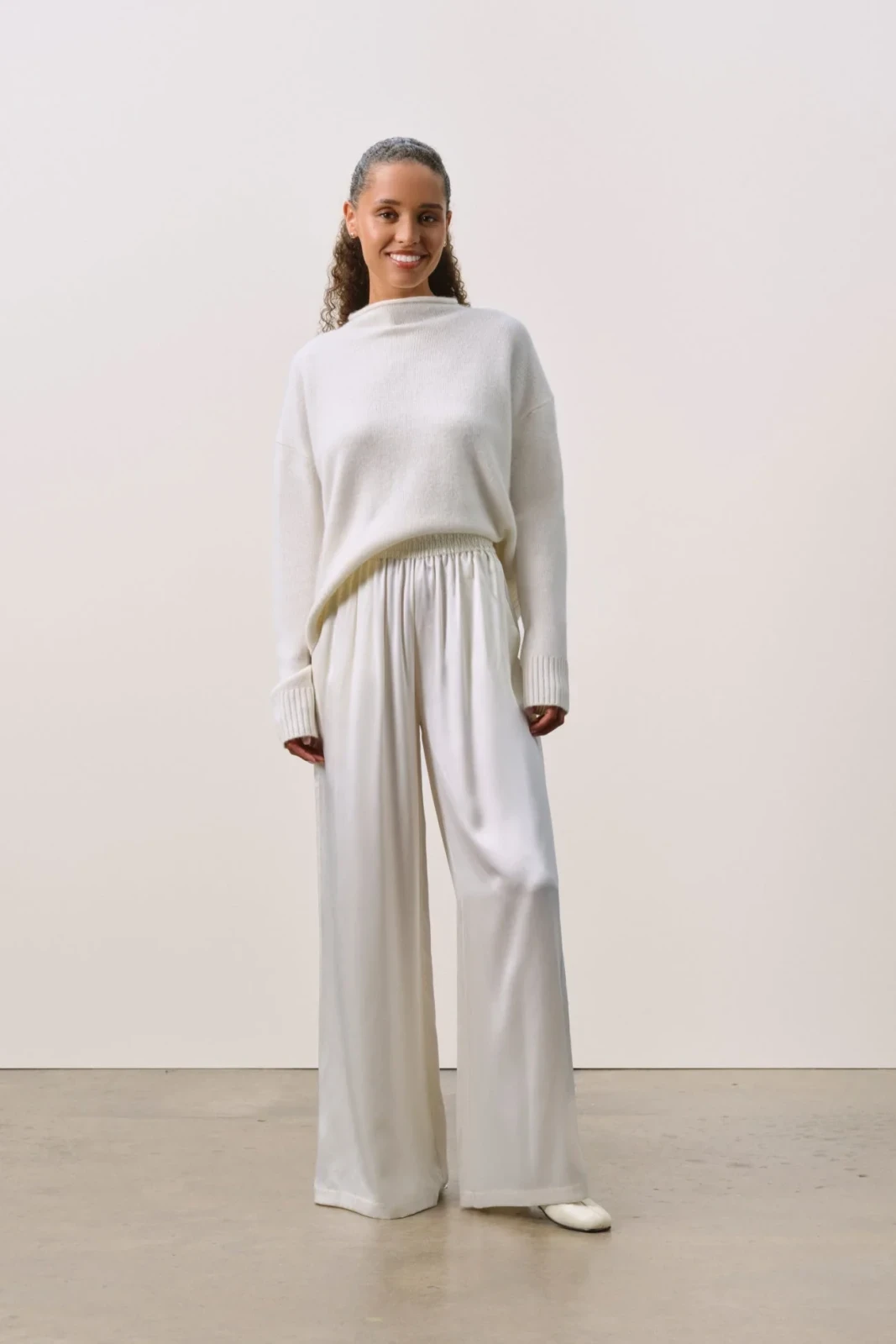 EVAN SILK WIDE LEG PANT | 33" INSEAM - ECRU