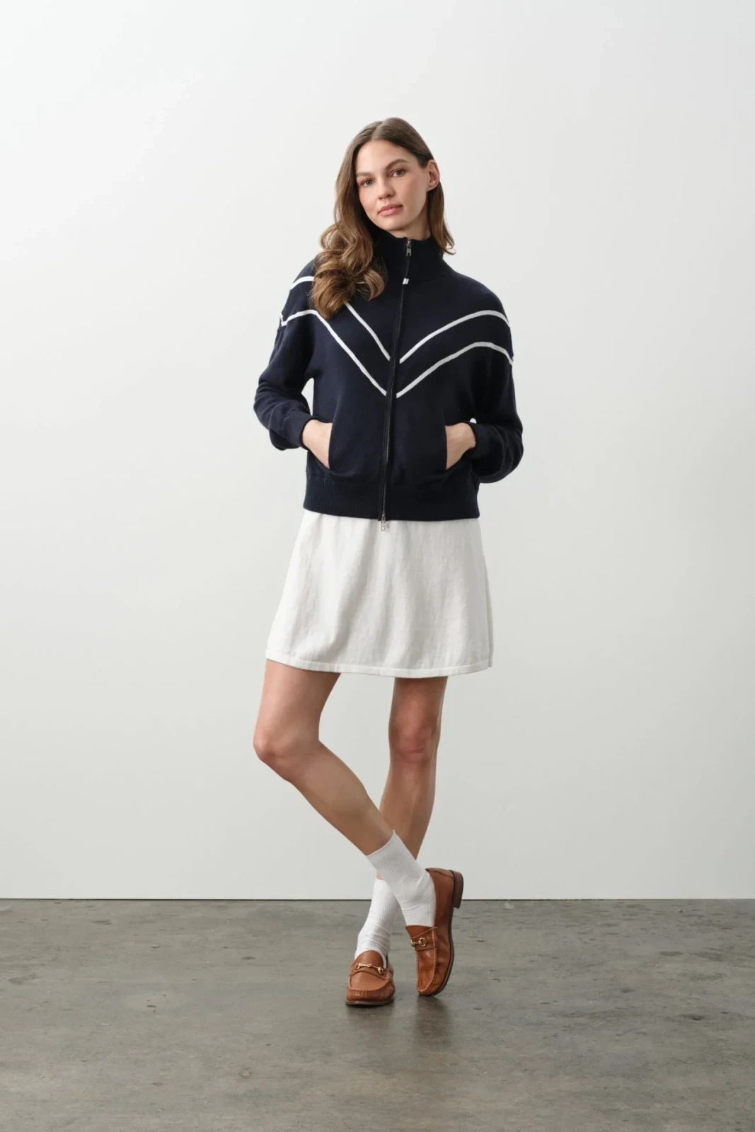 MAGDA COTTON CASHMERE TRACK JACKET - CLUB NAVY/ECRU