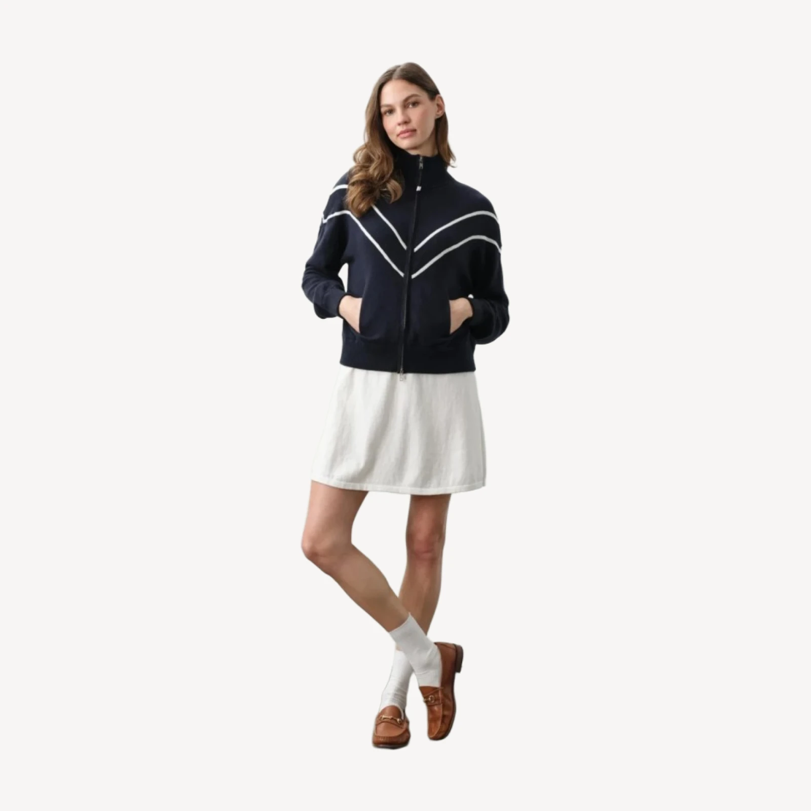 MAGDA COTTON CASHMERE TRACK JACKET - CLUB NAVY/ECRU