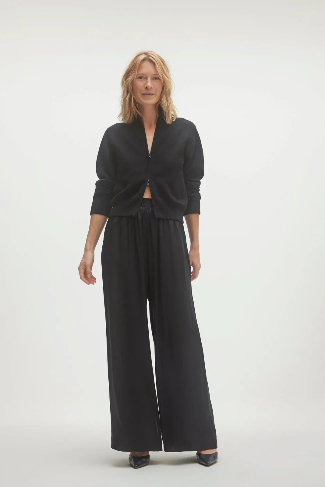 EVAN SILK WIDE LEG PANT | 33" INSEAM - BLACK
