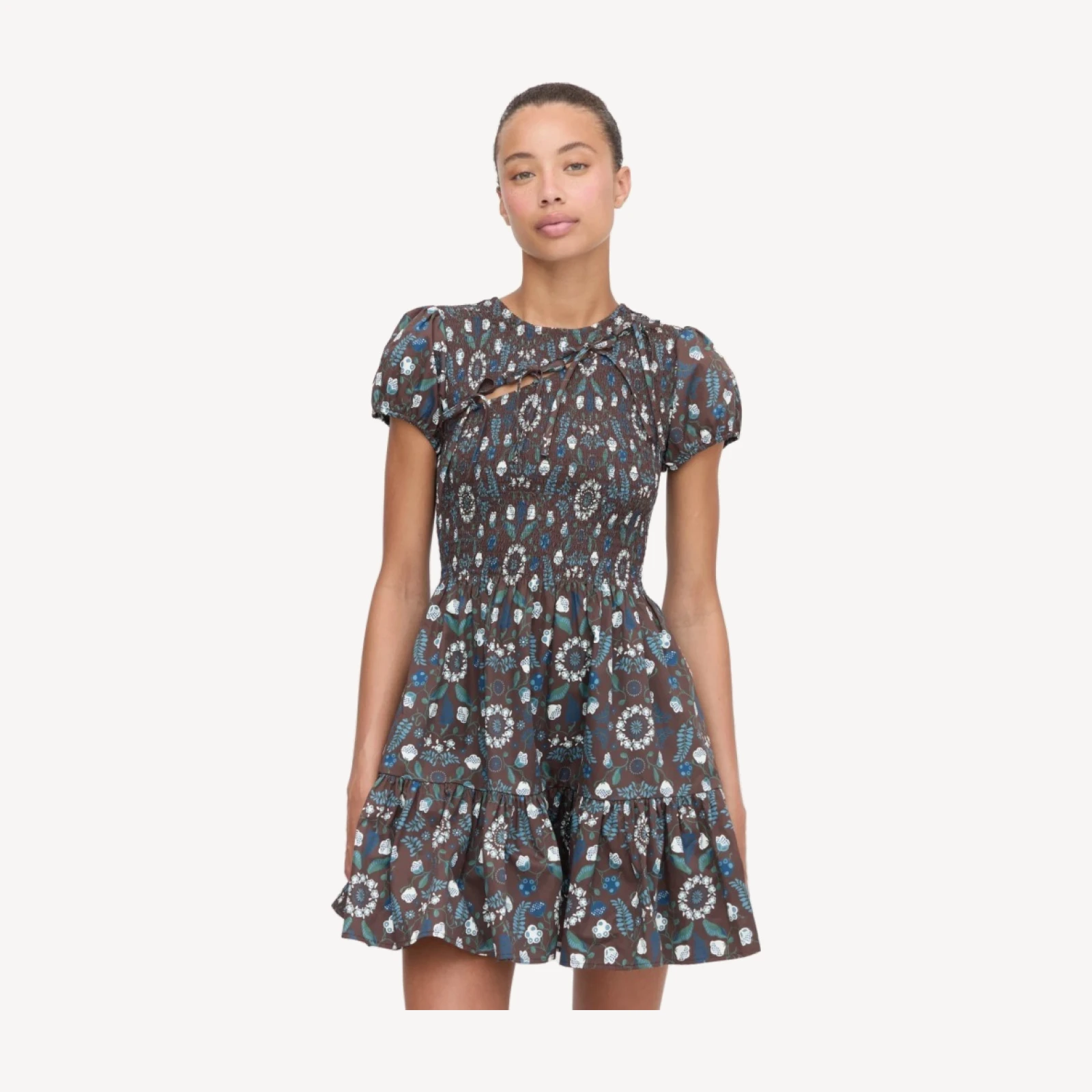 The Gia Mini Nap Dress - Chocolate Swedish Floral