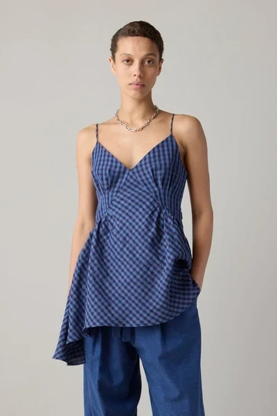 GAIL TOP | CORNFLOWER & NAVY PLAID