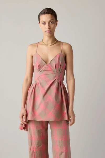 GAIL TOP | MUSHROOM & HOT PINK PLAID
