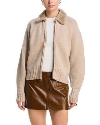Simkhai Zorina Wool & Cashmere Cardigan with Shearling Collar