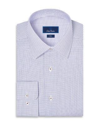David Donahue Slim Fit Stretch Twill Micro Check Dress Shirt