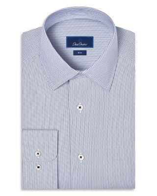 David Donahue Slim Fit Cotton Blend Twill Stripe Dress Shirt