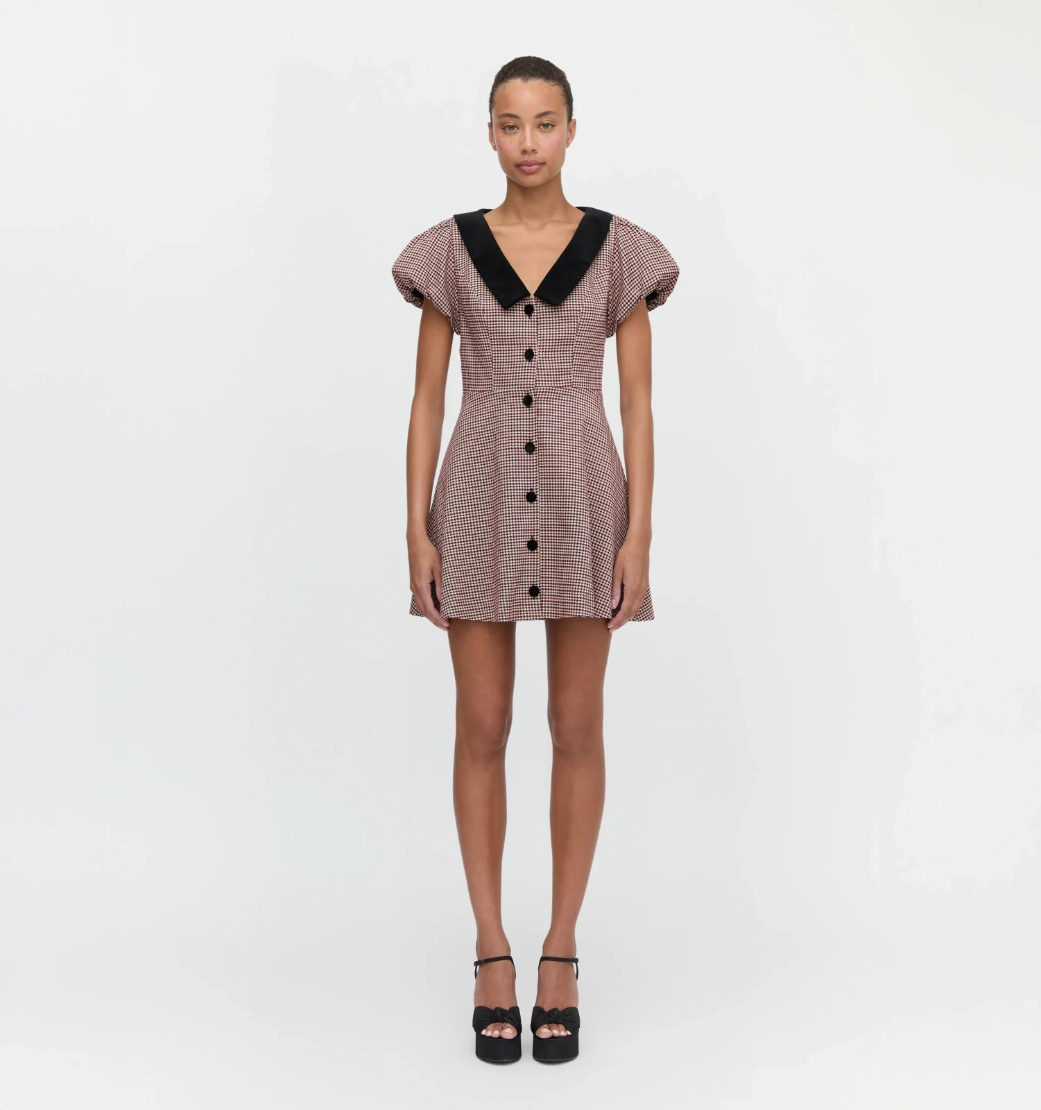 The Samantha Dress - Burgundy Holmes Houndstooth