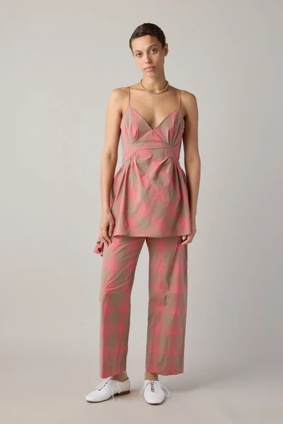 JOSIE PANT | MUSHROOM & HOT PINK PLAID
