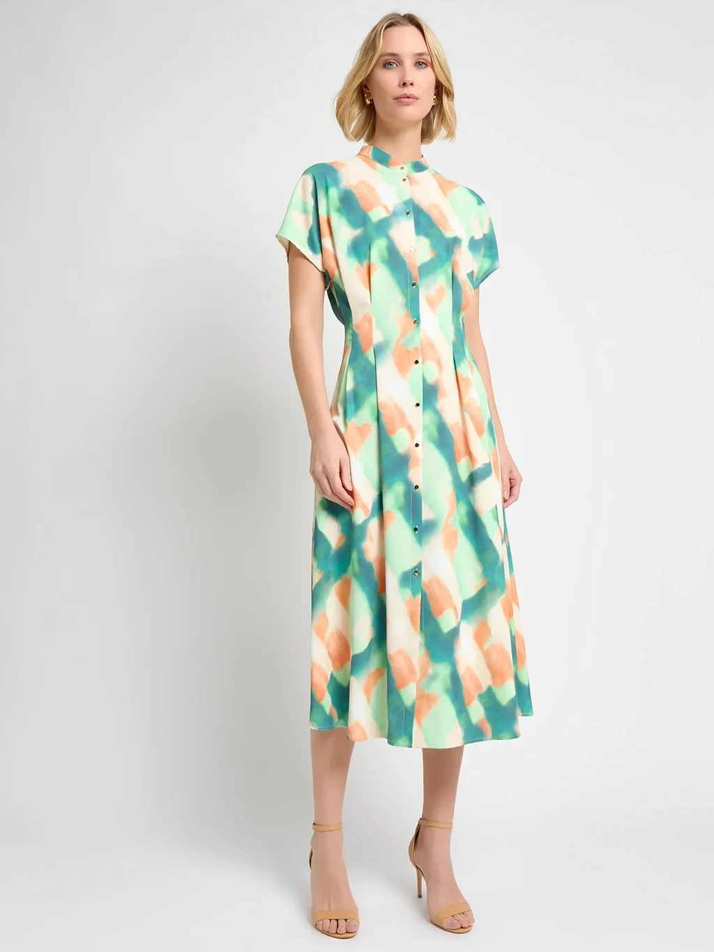 Fit & Flare Crepe de Chine Button Up Maxi Dress - True Fit