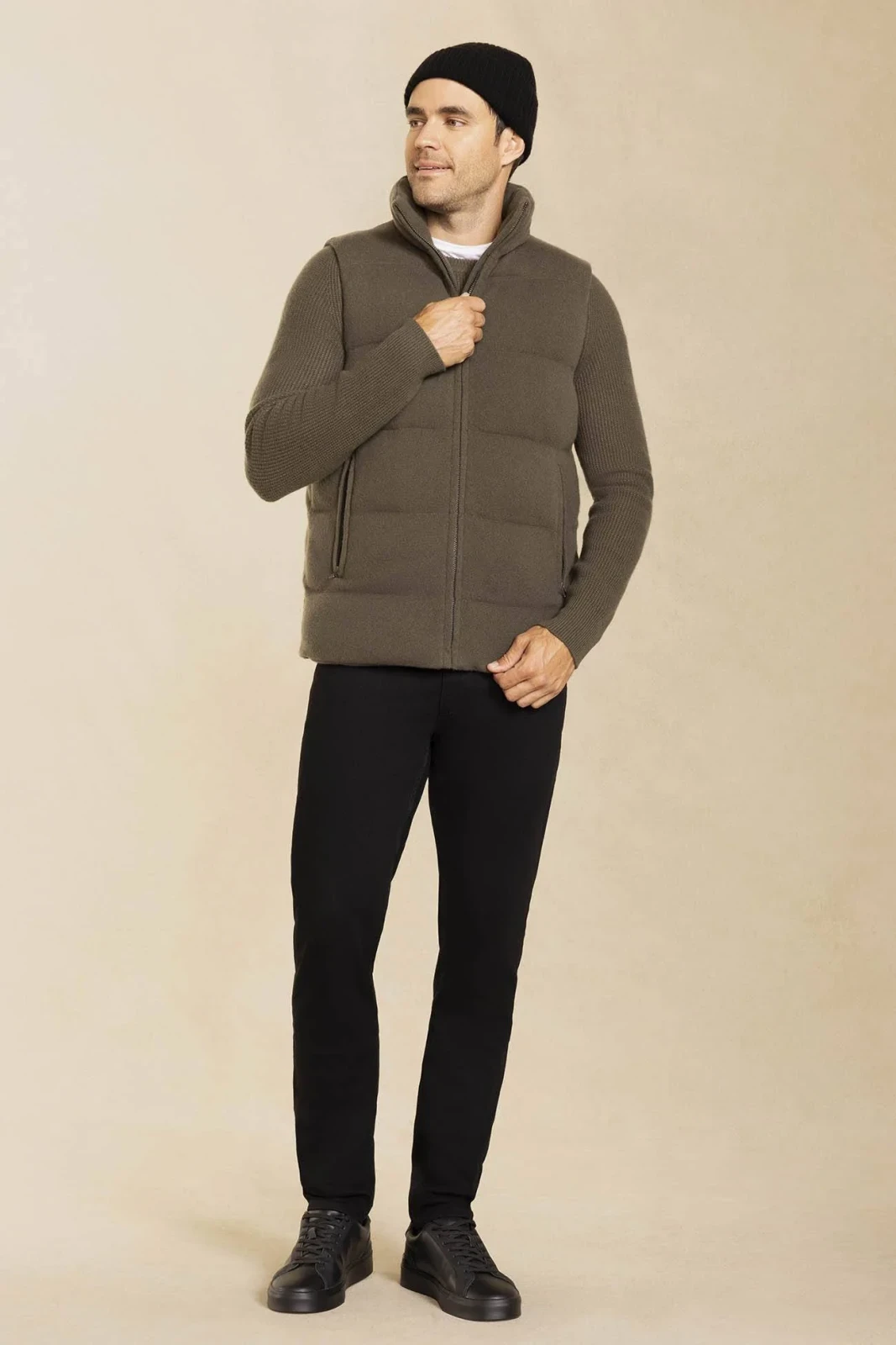 CODY CASHMERE PUFFER VEST - DARK OLIVE