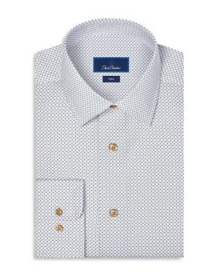 David Donahue Trim Fit Geometric Print Cotton Dress Shirt