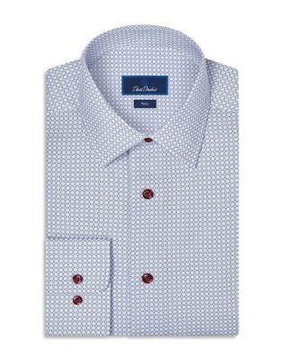 David Donahue Trim Fit Geometric Print Cotton Dress Shirt