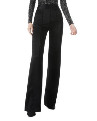 Alice and Olivia Dylan High Waisted Wide Leg Pants in Black Satin Waistband